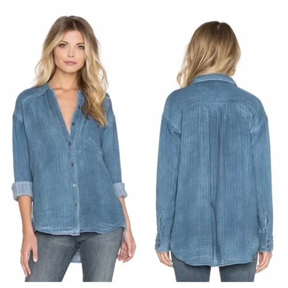 Free People Washed Indigo Button-Down Shirt